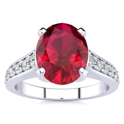 3 Carat Oval Shape Ruby and Diamond Ring In 14 Karat White Gold