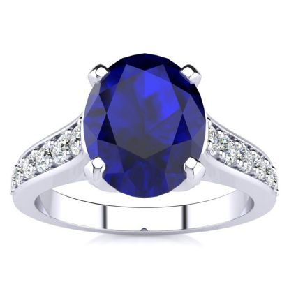 3 Carat Oval Shape Sapphire and Diamond Ring In 14 Karat White Gold