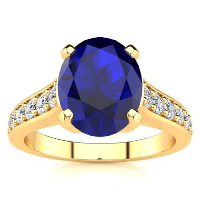 3 Carat Oval Shape Sapphire and Diamond Ring In 14 Karat Yellow Gold