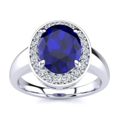 3 Carat Oval Shape Sapphire and Halo Diamond Ring In 14 Karat White Gold