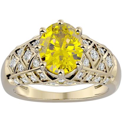 2 3/4 Carat Oval Shape Citrine and Diamond Ring In 10 Karat Yellow Gold