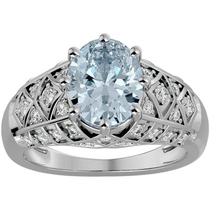 Aquamarine Ring: Aquamarine Jewelry: 2 1/2 Carat Oval Shape Aquamarine and Diamond Ring In 10 Karat White Gold