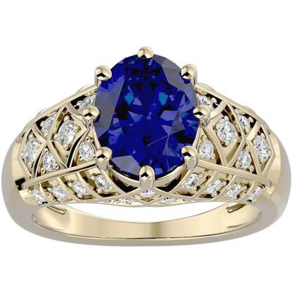 3 1/2 Carat Oval Shape Sapphire and Diamond Ring In 10 Karat Yellow Gold
