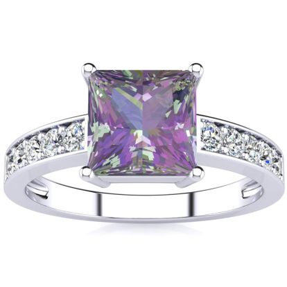 1-7/8 Carat Square Shape Mystic Topaz Ring With Diamonds In 14 Karat White Gold