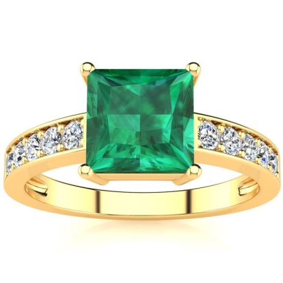 Square Step Cut 1 3/4ct Emerald and Diamond Ring in 14K Yellow Gold