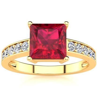 Square Step Cut 1 7/8ct Ruby and Diamond Ring in 14K Yellow Gold