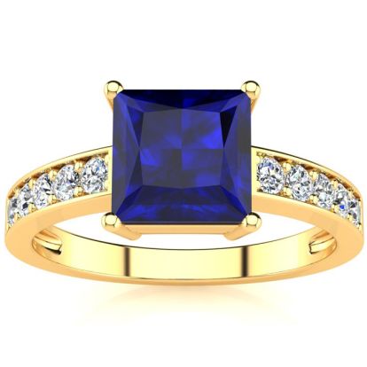 Square Step Cut 1 7/8ct Sapphire and Diamond Ring in 14K Yellow Gold