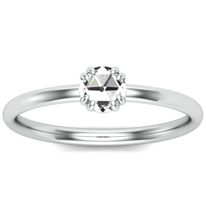 1/3 Carat Rose Cut Diamond Solitaire Ring In 14 Karat White Gold