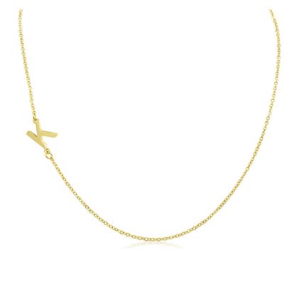 Dainty K Initial Sideways Necklace In Gold Overlay, 16 Inches