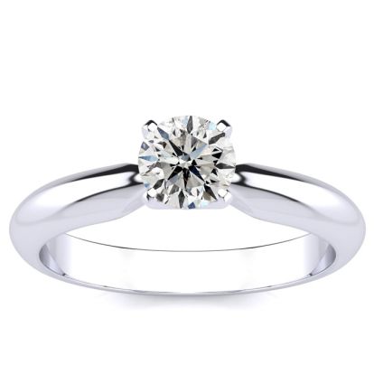 Round Engagement Rings, 1/2 Carat Round Diamond Solitaire Ring Crafted In 14K White Gold