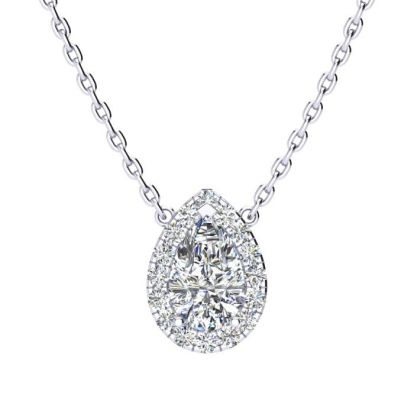 1/2 Carat Pear Shape Halo Diamond Necklace In 14K White Gold