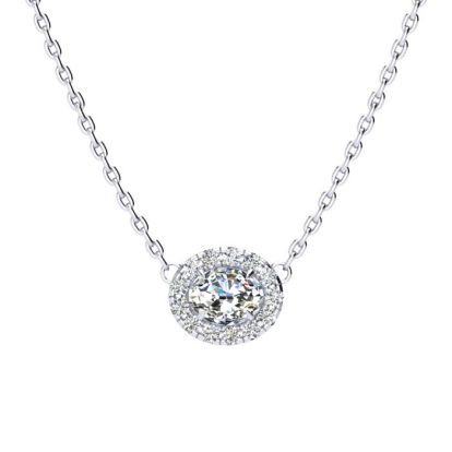 1/4 Carat Oval Shape Halo Diamond Necklace In 14K White Gold