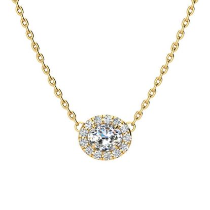 1/4 Carat Oval Shape Halo Diamond Necklace In 14K Yellow Gold