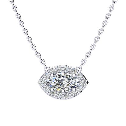 1/2 Carat Marquise Shape Halo Diamond Necklace In 14K White Gold