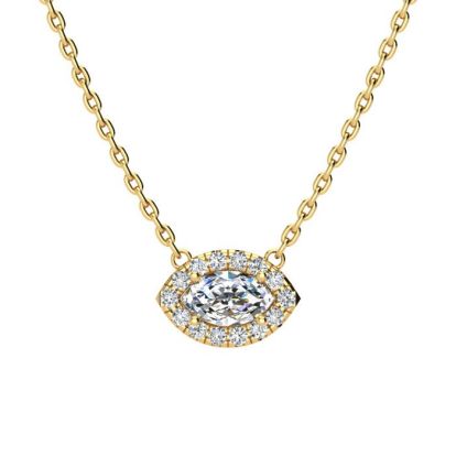 1/3 Carat Marquise Shape Halo Diamond Necklace In 14K Yellow Gold