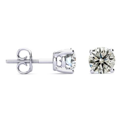 1.10 Carat Colorless Diamond Stud Earrings In Solid 14 Karat White Gold, Fine Basket Settings