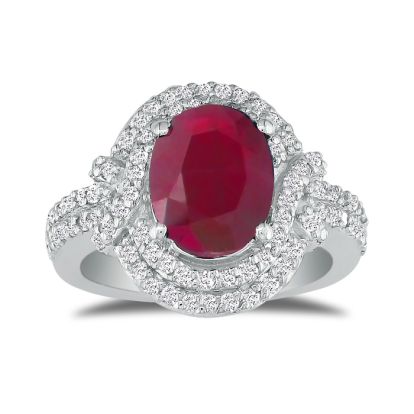Eye-Catching 4.12ct Oval Ruby and Diamond Ring in 14k White Gold