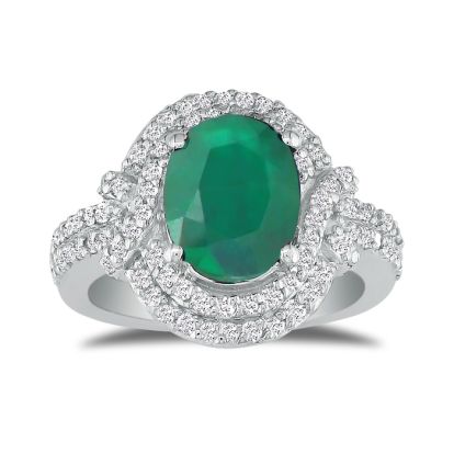 Eye-Catching 4.12ct Oval Emerald and Diamond Ring in 14k White Gold