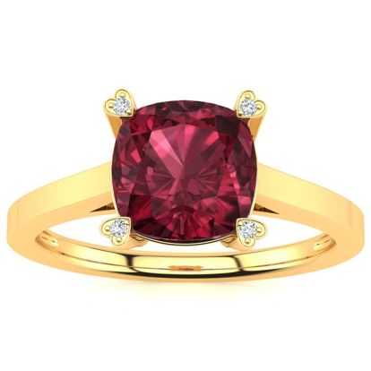 Garnet Ring: Garnet Jewelry: 2ct Cushion Cut Garnet and Diamond Ring in 10K Yellow Gold