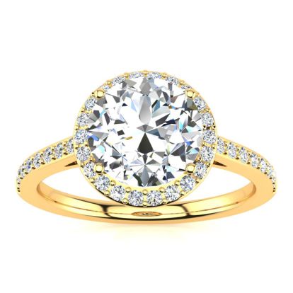 2 1/4 Carat Halo Diamond Engagement Ring In 14K Yellow Gold, H-I I1-I2
