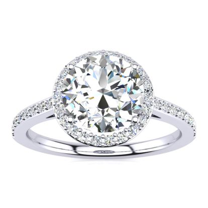 2 1/4 Carat Halo Diamond Engagement Ring In 14K White Gold, I-J I1-I2