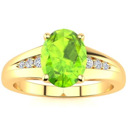 1 1/2ct Oval Shape Peridot and Diamond Ring in 10k Yellow Gold