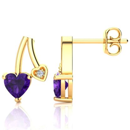 3/4ct Amethyst and Diamond Heart Earrings In 10k Yellow Gold