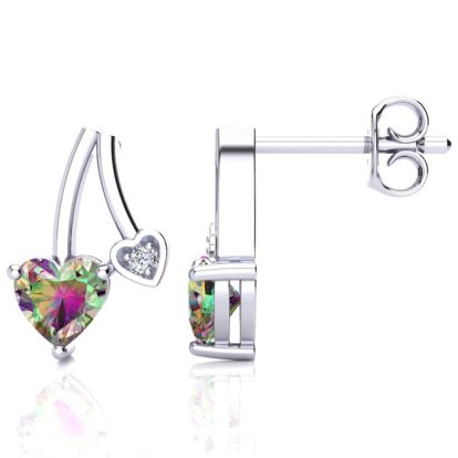 3/4ct Mystic Topaz and Diamond Heart Earrings In 10k White Gold