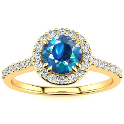 1.25 Carat Perfect Halo Blue Diamond Engagement Ring In 14K Yellow Gold