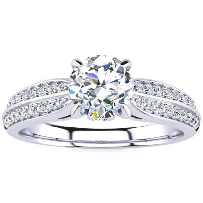 1 Carat Diamond Engagement Ring In 14K White Gold, 3/4 Carat Center Diamond, I-J I1-I2