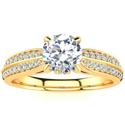 1 Carat Diamond Engagement Ring In 14K Yellow Gold, 3/4 Carat Center Diamond, I-J I1-I2