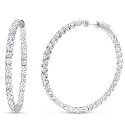 14K White Gold 8 Carat Diamond Inside Out Hoop Earrings, 2 Inches