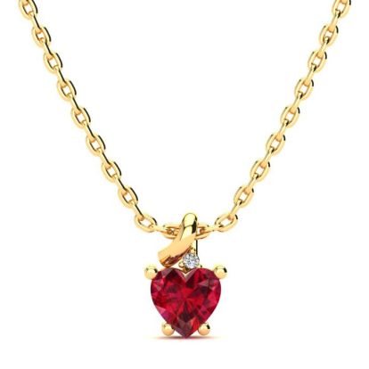 1/2ct Created Ruby and Diamond Heart Necklace in 10k Yellow Gold