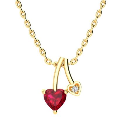 1/2ct Heart Shaped Created Ruby and Diamond Necklace in 10k Yellow Gold