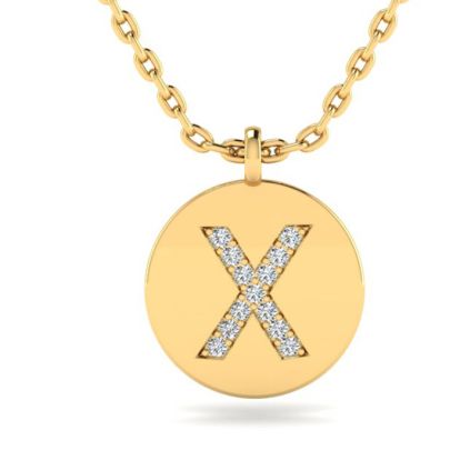 Letter X Diamond Initial Necklace In 14K Yellow Gold With 13 Diamonds