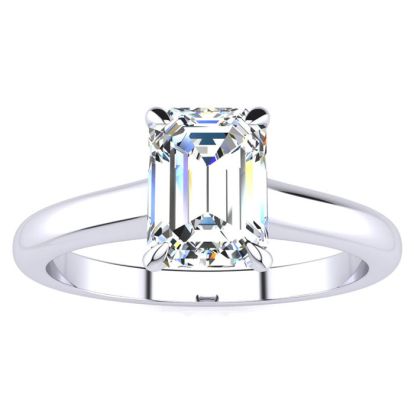 1 Carat Emerald Cut Diamond Solitaire Ring In 14K White Gold