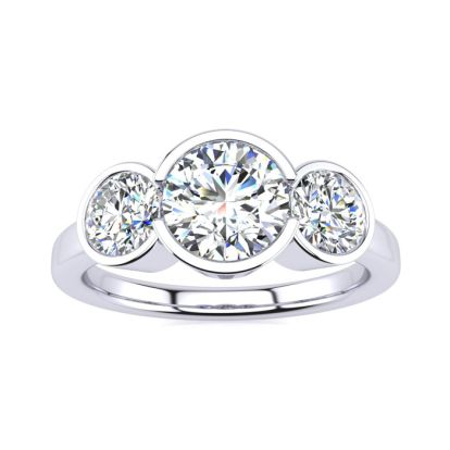 2 1/4 Carat Bezel Set Three Stone Diamond Ring In 14K White Gold