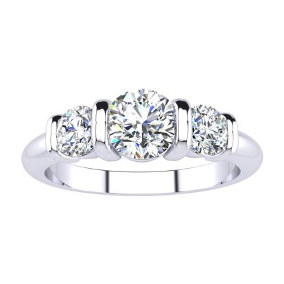 0.90 Carat Bar Set Three Stone Diamond Ring In 14K White Gold