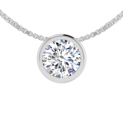 1/4 Carat Bezel Set Diamond Solitaire Necklace in 14K White Gold, 18 Inches
