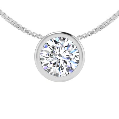 1/3 Carat Bezel Set Diamond Solitaire Necklace in 14K White Gold, 18 Inches