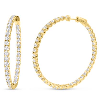 14K Yellow Gold 8 Carat Diamond Inside Out Hoop Earrings, 2 Inches