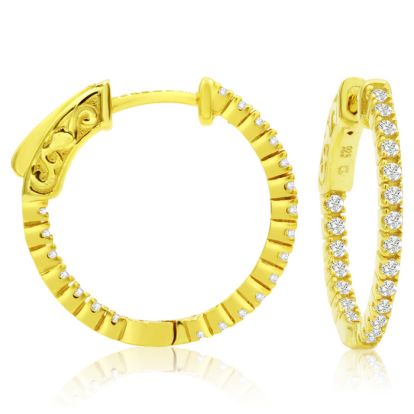 1/2 Carat Crystal Hoop Earrings In 14K Yellow Gold Over Sterling Silver, 3/4 Inch