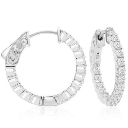 1 Carat Crystal Hoop Earrings In Sterling Silver, 3/4 Inch