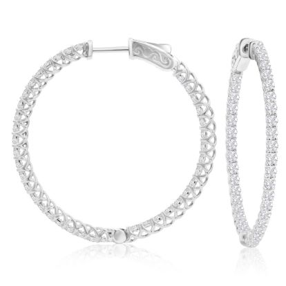 2 Carat Crystal Hoop Earrings In Sterling Silver, 1 1/2 Inches