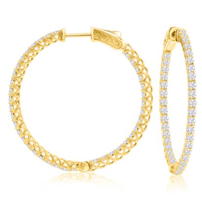 2 Carat Crystal Hoop Earrings In 14K Yellow Gold Over Sterling Silver, 1 1/2 Inches