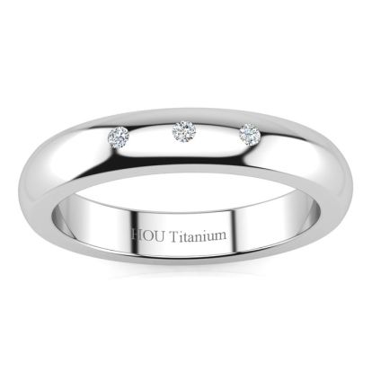 4MM Ladies and Mens .05ct Diamond Band in Titanium, Sizes 3.5 to 13.5