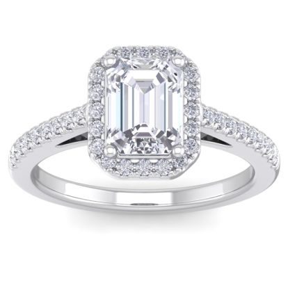 2 Carat Emerald Cut Halo Diamond Engagement Ring In 14K White Gold