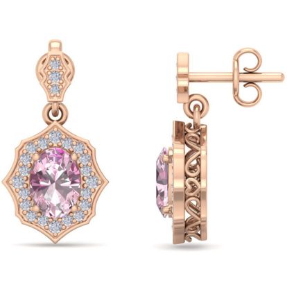 Pink Gemstones 2 1/4 Carat Oval Shape Pink Topaz and Diamond Dangle Earrings In 14 Karat Rose Gold