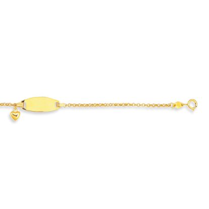 14 Karat Yellow Gold Kids ID Bracelet With Heart Charm, 6 Inches