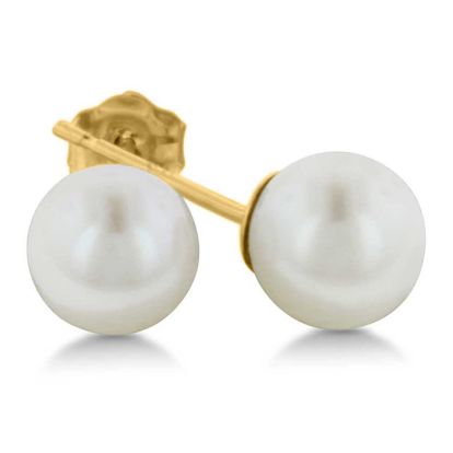 14 Karat Yellow Gold Kids 7MM Pearl Stud Earrings
